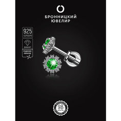 Серьги пусеты Бронницкий Ювелир, серебро, 925 проба, родирование, фианит, , серебристый