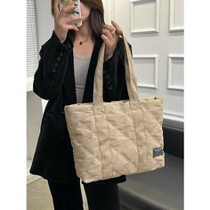 Сумка тоут , фактура стеганая, рельефная, бежевый Без бренда