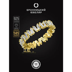 Кольцо Бронницкий Ювелир, серебро, 925 проба, золочение, фианит, размер 18, Желтый