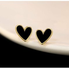 Серьги пусеты, размер 12 мм, черный/золотой Reniva