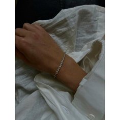 Жесткий браслет LU Jewel, серебро, 925 проба, родирование, фианит, длина 19 см.