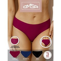 Трусы Omsa, комплект из 3 шт., размер 50 (XL), бордовый, синий, черный