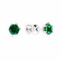 Серьги пусеты VALTERA, серебро, 925 проба, фианит, , зеленый