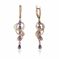 Серьги PLATINA, красное золото, 585 проба, аметист, , красный