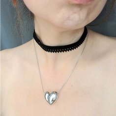 Колье, длина 45 см, серебристый/черный Reniva