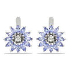 Серьги серебро, 925 проба, родирование, бриллиант, танзанит, длина 1.9 см, , фиолетовый Ювелирия