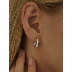 Серьги конго MIESTILO, серебро, 925 проба, родирование, фианит, размер 14 мм, длина 1.4 см, , серебристый