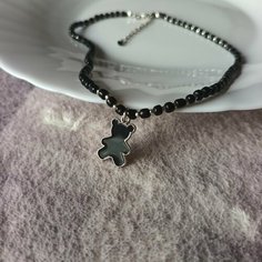 Колье, длина 36 см, черный, серебряный Нет бренда