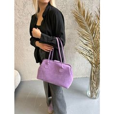 Сумка саквояж Shapely, фактура бархатистая, лавандовая