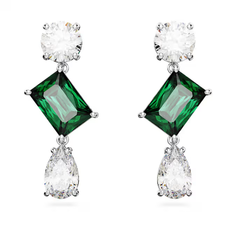 Серьги с подвесками SWAROVSKI, кристаллы Swarovski, размер 26 мм, серебряный, белый, зеленый