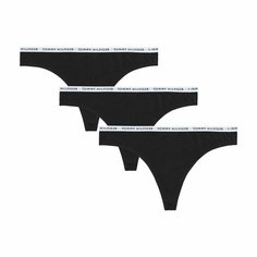 Трусы TOMMY HILFIGER 3P THONG, комплект из 3 шт., размер XS, черный