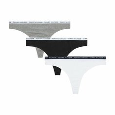 Трусы TOMMY HILFIGER 3P THONG, комплект из 3 шт., размер XS, черный/серый/белый