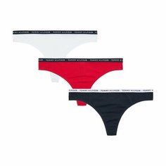 Трусы TOMMY HILFIGER 3P THONG, комплект из 3 шт., размер M, черный/белый/красный