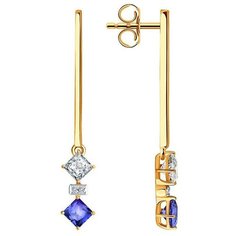 Серьги с подвесками SOKOLOV, красное золото, 585 проба, топаз Swarovski, бриллиант, топаз, размер 35 мм
