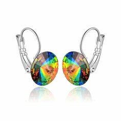 Серьги diSat, кристаллы Swarovski, размер 15 мм, серебряный, желтый