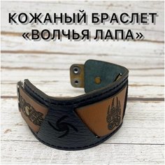 Славянский оберег, жесткий браслет СТРИЖ, кожа, металл, 1 шт., размер 19 см, коричневый/черный