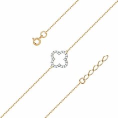 Браслет-цепочка Infini, красное золото, 585 проба, родирование, фианит, длина 19 см., золотистый, белый, бесцветный