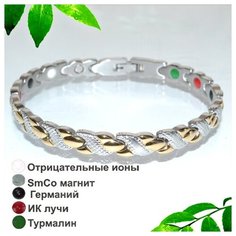 Браслет, турмалин, размер 19 см, золотистый, серебристый Magnetic Bracelets