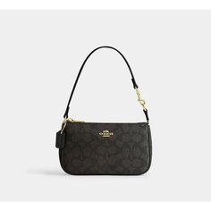 Сумка багет Coach, фактура зернистая, коричневый