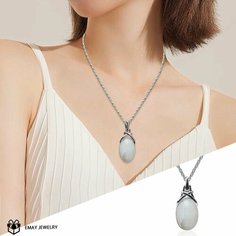 Колье Emay, кошачий глаз, искусственный камень, серебристый, белый