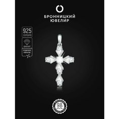 Крестик Бронницкий Ювелир, серебро, 925 проба, родирование, фианит, белый