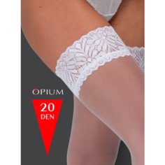 Чулки Opium с кружевом, 20 den, белые, 20 den, размер 3, bianco