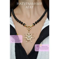 Колье ONE SECRET jewelry, агат, фианит, длина 46 см, черный