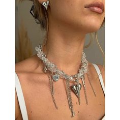 Колье By Kanarskaya E., металл, стекло, длина 39 см, бесцветный, серебряный
