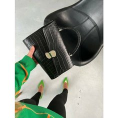 Сумка багет Shapely, фактура тиснение, черный крокодил