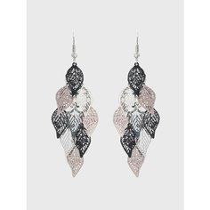 Серьги, эмаль, белый, черный, серебряный, коричневый Без бренда