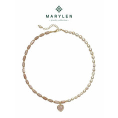 Колье, длина 40 см, розовый, пыльная роза, золотой Marylen