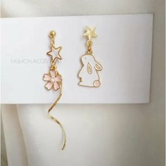 Серьги двусторонние, белый кролик Aniniyaam