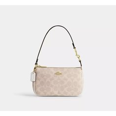 Сумка багет Coach, фактура зернистая, бежевый