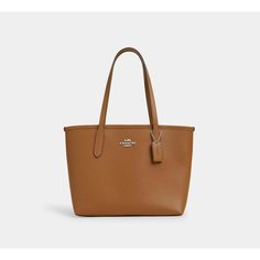 Сумка тоут Coach, фактура гладкая, коричневый