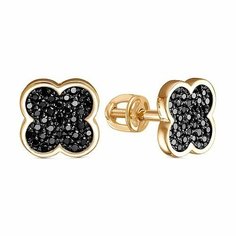 Серьги пусеты MG, красное золото, 585 проба, циркон, длина 1 см
