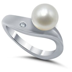 Кольцо Silver WINGS, серебро, 925 проба, фианит, жемчуг культивированный, размер 17