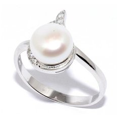 Кольцо Silver WINGS, серебро, 925 проба, фианит, жемчуг культивированный, размер 17