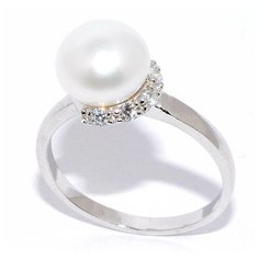 Кольцо Silver WINGS, серебро, 925 проба, фианит, жемчуг культивированный, размер 17