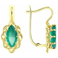 Серьги Diamant, желтое золото, 585 проба, агат, , зеленый