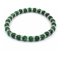 Браслет-нить Handinsilver ( Посеребриручку ), малахит, 1 шт., размер 20 см, диаметр 6 см, зеленый