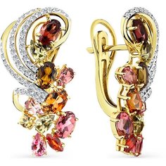 Серьги Master Brilliant, желтое золото, 585 проба, бриллиант, турмалин, сапфир, , золотистый