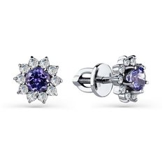 Серьги Master Brilliant, белое золото, 585 проба, бриллиант, танзанит, , серебристый
