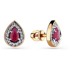 Серьги Master Brilliant, красное золото, 585 проба, рубин, бриллиант, , золотистый