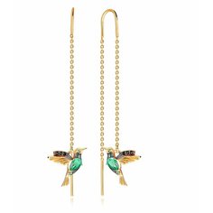 Серьги цепочки VALTERA, серебро, 925 проба, , зеленый, золотистый