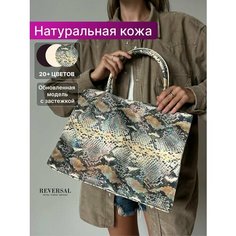 Сумка шоппер Reversal, фактура бархатистая, серый, золотой, зеленый, розовый