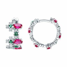 Серьги Яхонт, серебро, 925 проба, корунд, фианит, , зеленый, розовый, бесцветный