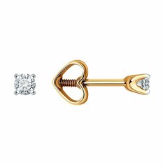 Серьги пусеты Diamant, красное золото, 585 проба, фианит, размер 3 мм, , бесцветный