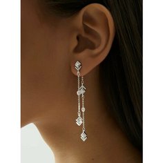 Серьги пусеты MIESTILO, серебро, 925 проба, родирование, фианит, , серебристый