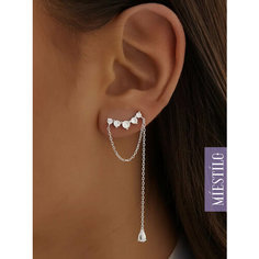 Серьги MIESTILO, серебро, 925 проба, серебрение, родирование, фианит, размер 15 мм, длина 7 см, , серебристый