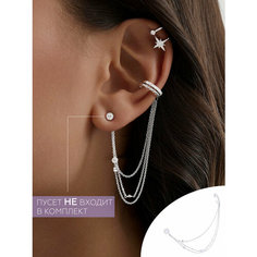 Серьги каффы MIESTILO, серебро, 925 проба, родирование, фианит, , серебристый